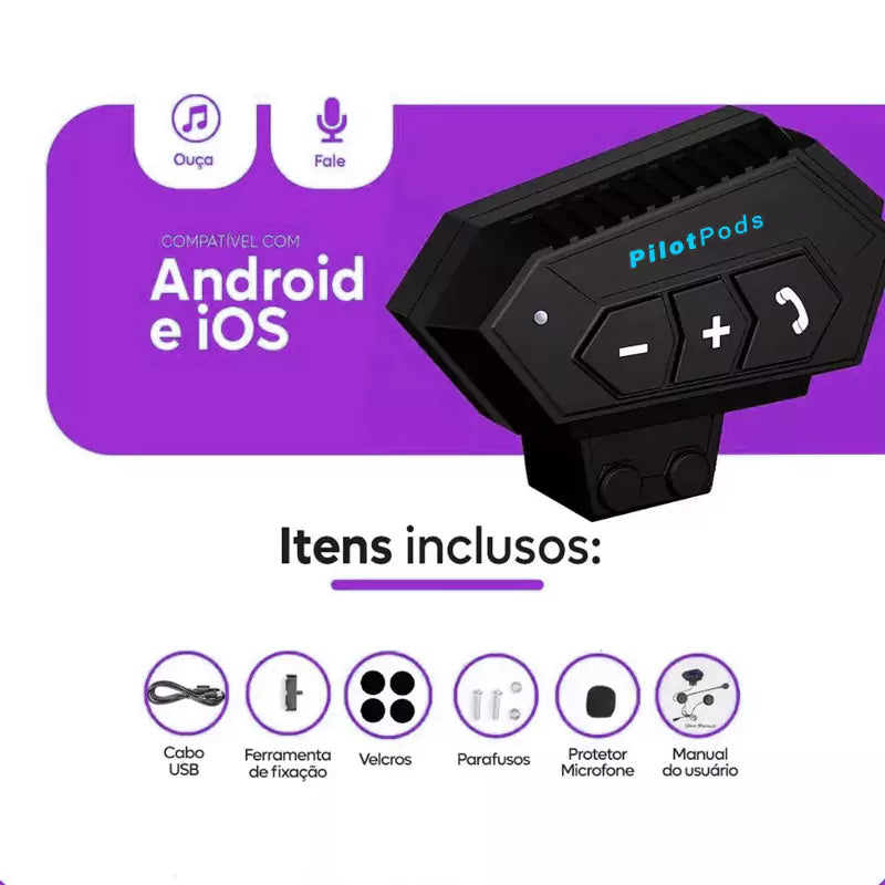 PilotPods - Alto Falante Sem Fio Com Microfone Para Capacete De Moto Bluetooth